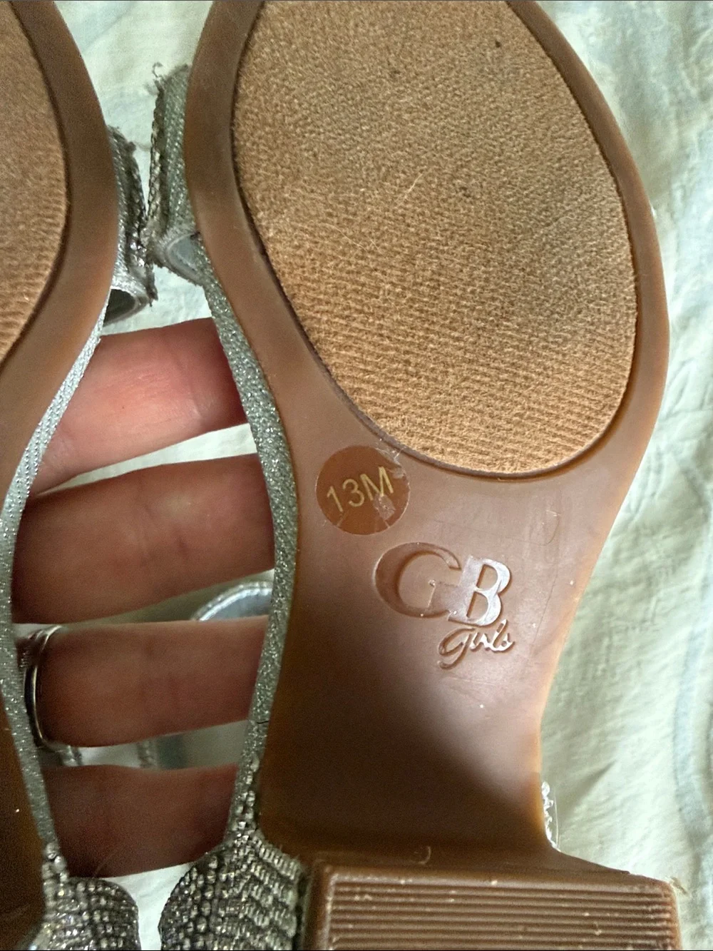 GB girls size 13 Silver Rhinestone Block Heel Sandals